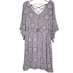 Torrid Mini Challis Skater Dress Paisley Mandala Pattern V Neck Criss Cross Plus